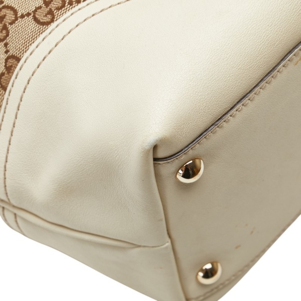 Gucci GG Canvas New Brit Tote Bag Shoulder 169946 Beige White Leather Women's... - Picture 9 of 14